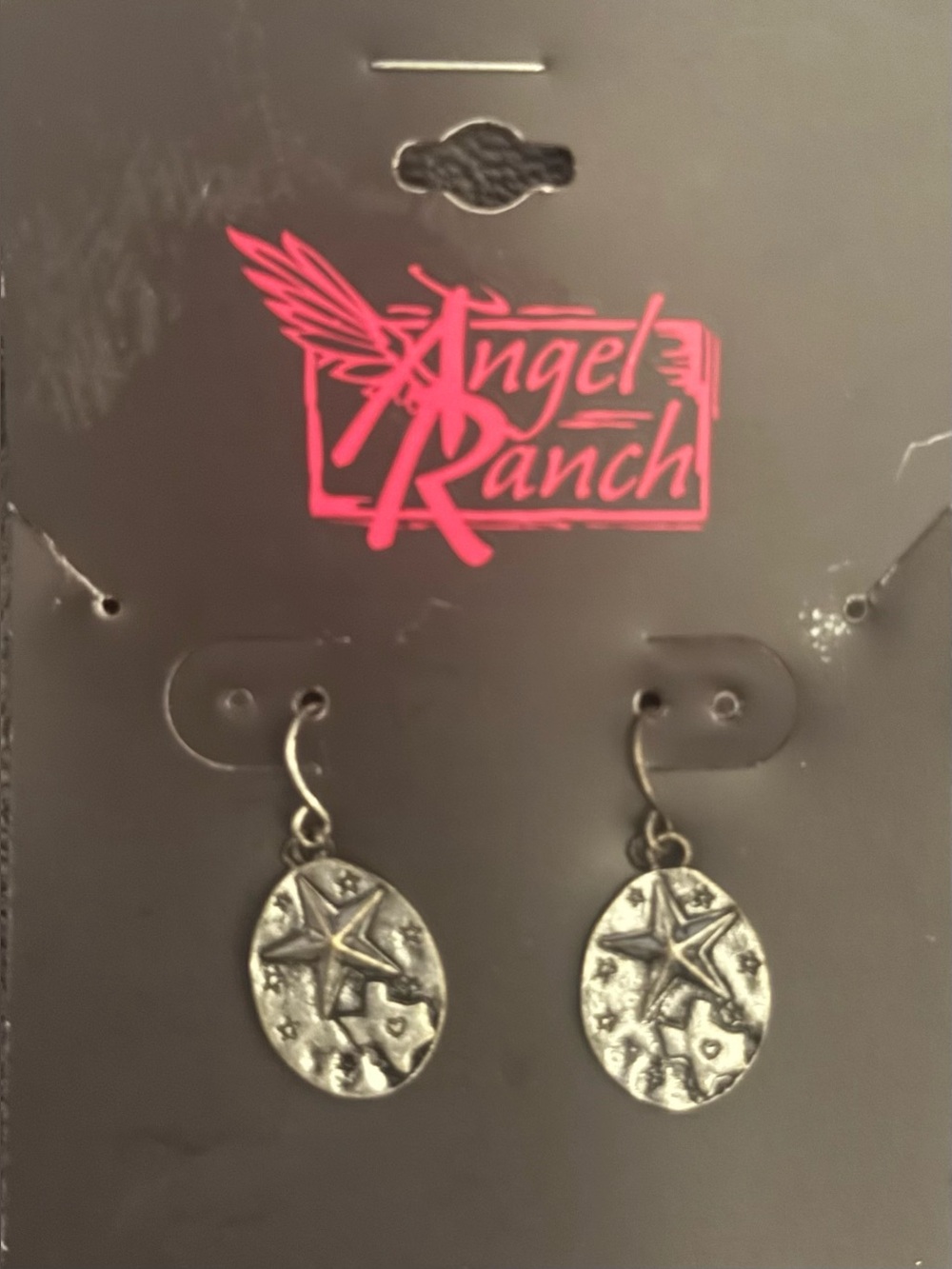 Angel Ranch Silver Western Star and Texas Oval Dangle earrings